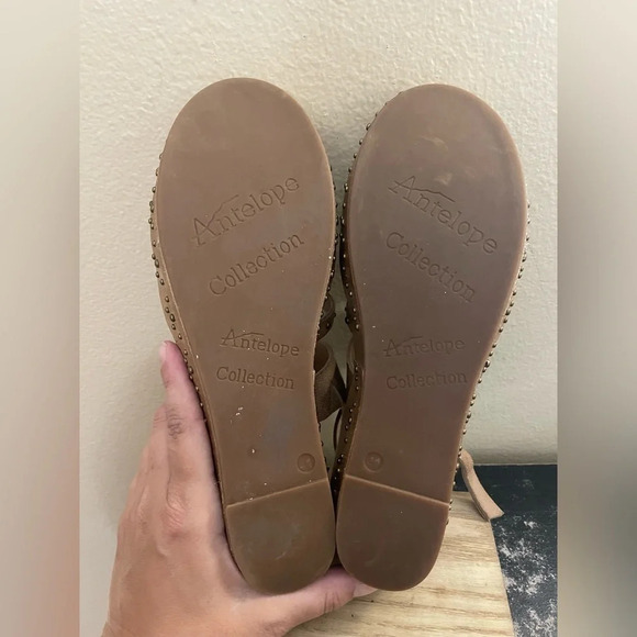 Antelope C21 Wilda Leather Platform Wedge Sandal Tan Studded Size 41 US 10 - Picture 13 of 13